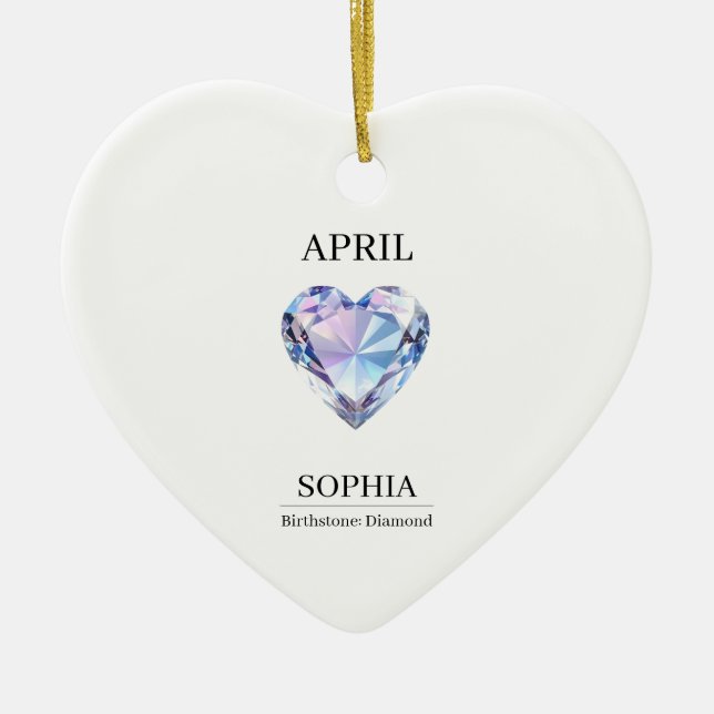 April Birthstone Birthday Name Diamond Ceramic Tree Decoration (Front)