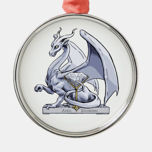 April Birthstone Dragon: Diamond Metal Tree Decoration (Front)