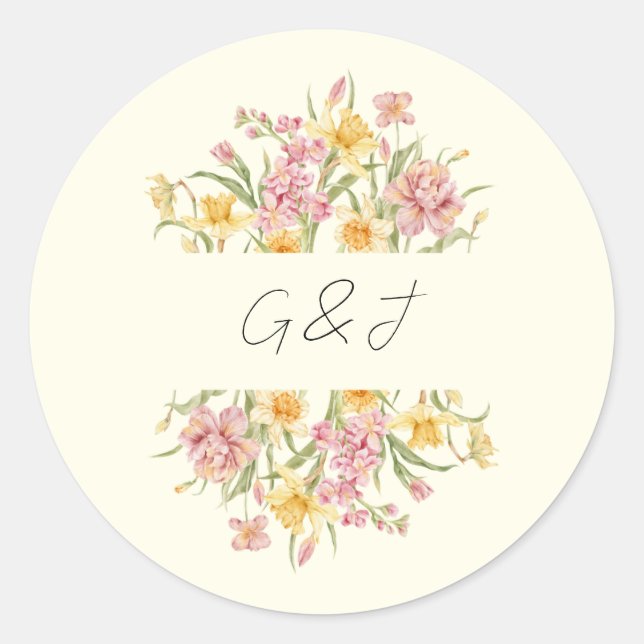 April Blossom Garden Daffodil Monogram Sticker (Front)
