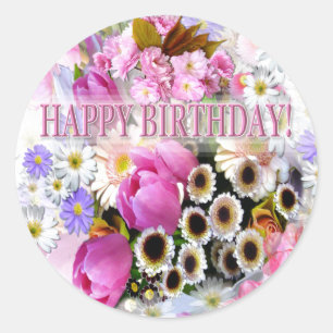 April Bouquet Birthday Classic Round Sticker