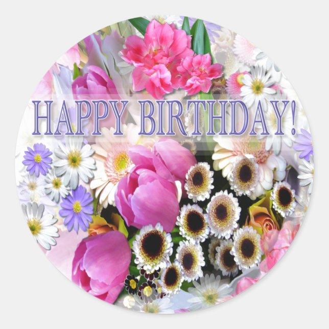 April Bouquet Birthday Classic Round Sticker (Front)