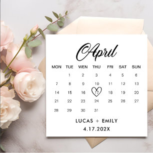 April Calendar Dark Black Wedding Napkin