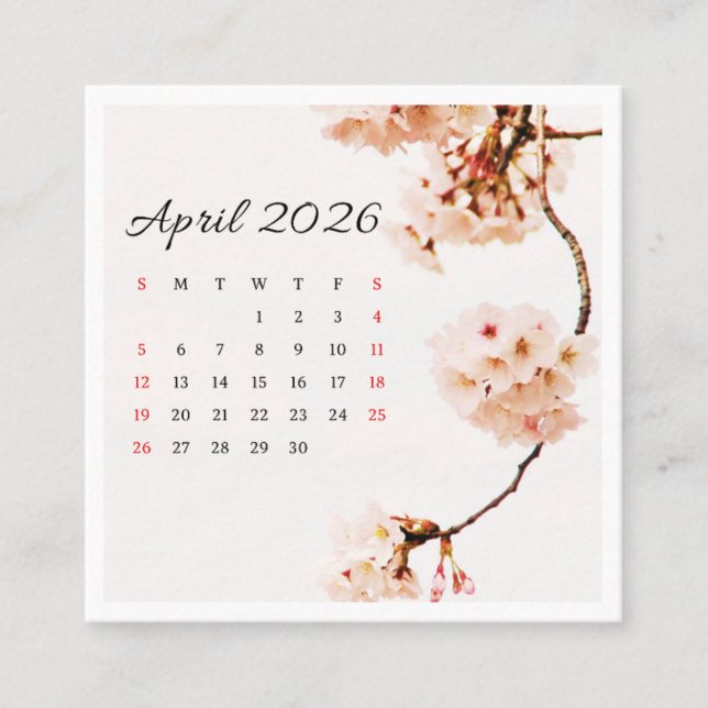 April Calender 2026 Square Business Card (Front)