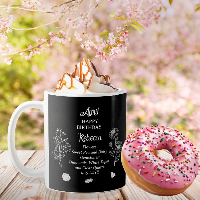 April Daisy and SweetPea Birthday Keepsake Coffee Mug (April Floral and Birthstone Birthday Keepsake Coffee Mug)