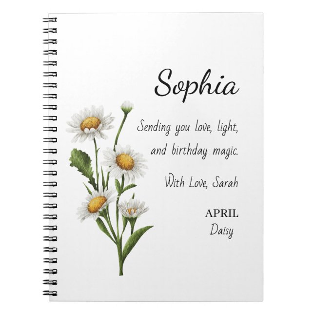 April Daisy Personalised Birthday Notebook (Front)