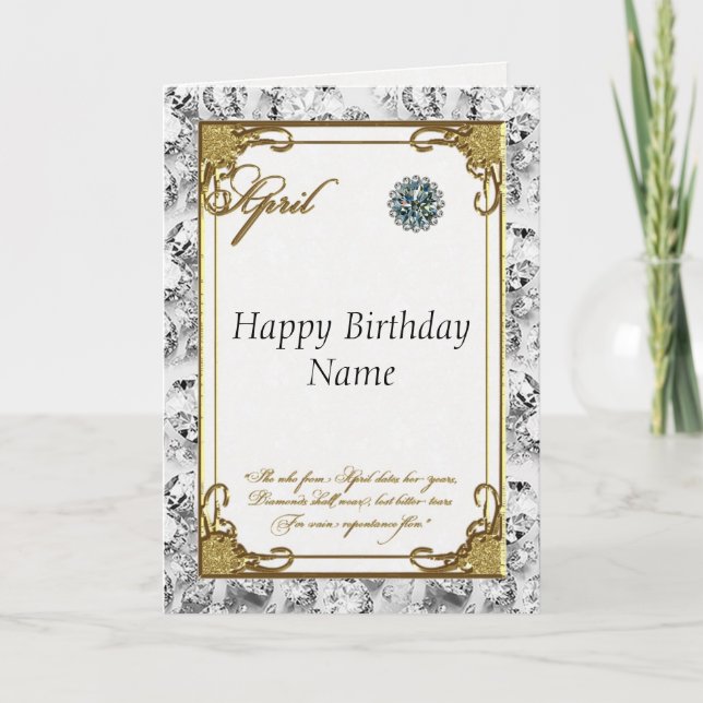April Diamond Birthstone Birthday Card (Front)