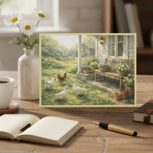 April Farm Animals Porch Flowers Watercolor Art Postcard