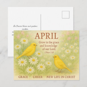 April Floral Christian Birthday Yellow Bird Bible Postcard