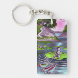 April Fool Vintage French Postcard Key Ring