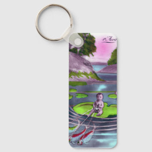 April Fool Vintage French Postcard Key Ring