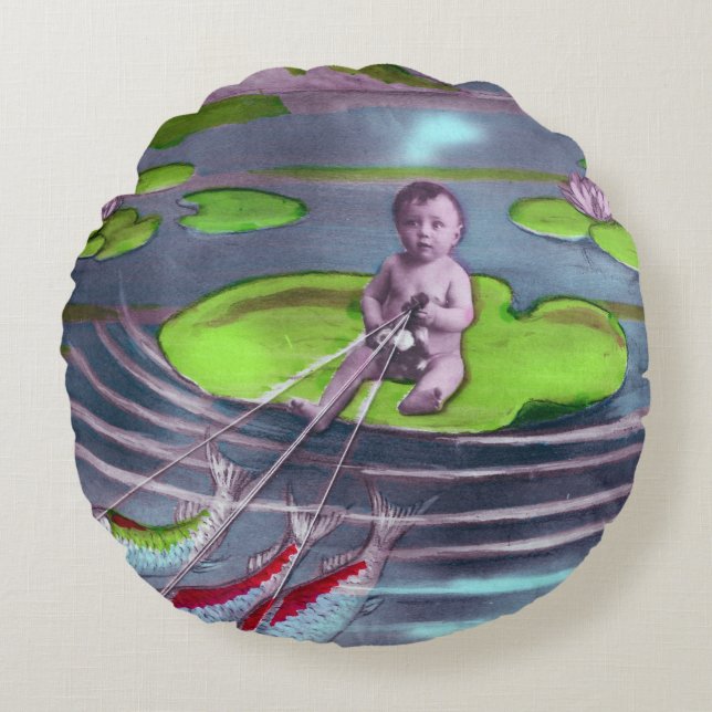 April Fool Vintage French Postcard  Round Cushion (Front)