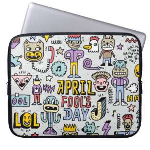 April Fools: Colourful Doodle Set. Laptop Sleeve