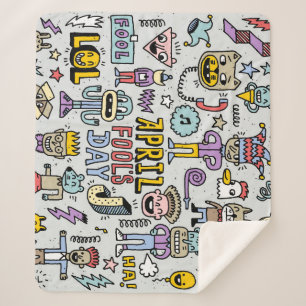 April Fools: Colourful Doodle Set. Sherpa Blanket