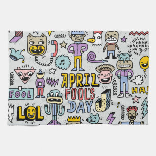 April Fools: Colourful Doodle Set. Tea Towel