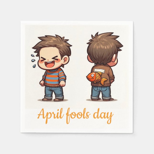 April Fools Day Fishing Boys Paper Napkins (Front)