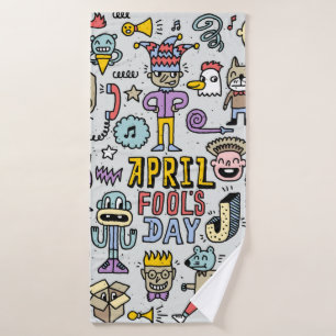 April fools day funny doodle colorful set 1. Vinta Bath Towel