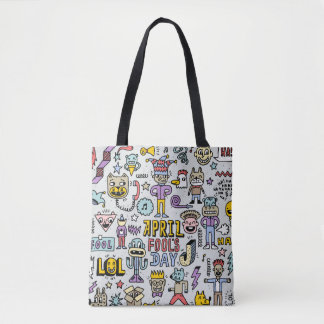 April fools day funny doodle colorful set 1. Vinta Tote Bag