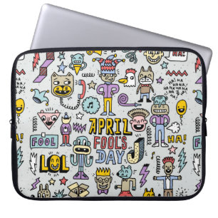 April fools day funny doodle colourful set 1. Vint Laptop Sleeve