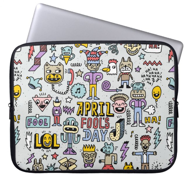April fools day funny doodle colourful set 1. Vint Laptop Sleeve (Front)