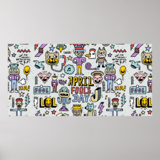 April fools day funny doodle colourful set 1. Vint Poster