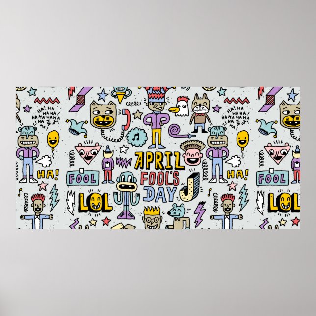 April fools day funny doodle colourful set 1. Vint Poster (Front)