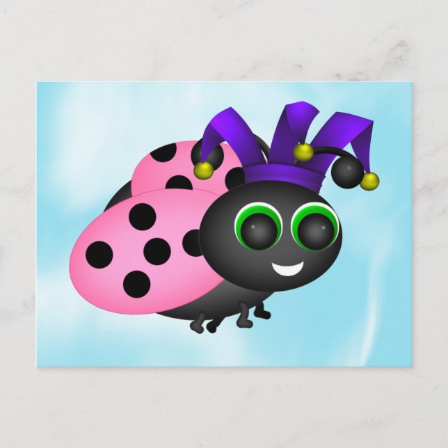 April Fools Day Ladybug Jester Postcard (Front)