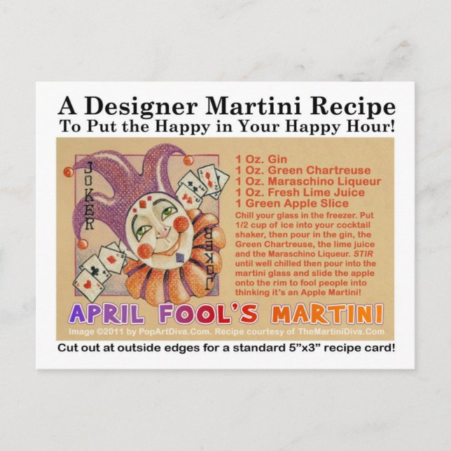 April Fool's Day Martini Recipe Card Postcard (Front)