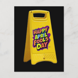 April fools day yellow plastic sign text colourful postcard