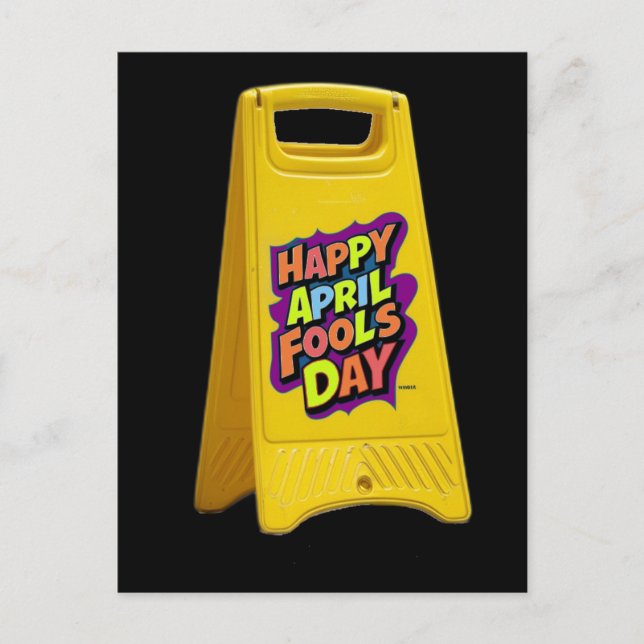 April fools day yellow plastic sign text colourful postcard (Front)