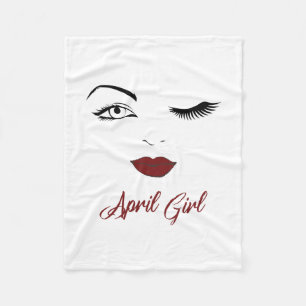 April Girl Eyes Cute Red Lips Wink Birthday Fleece Blanket