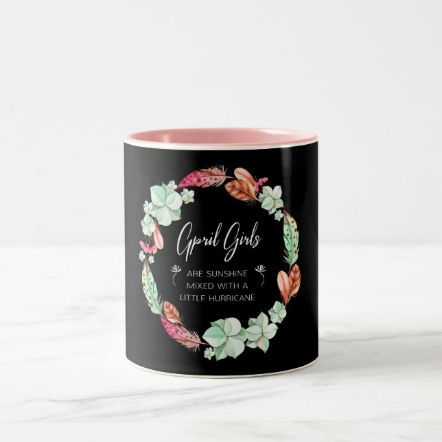 April Girls Are Sunshine, Flowers Birthday Gift Two-Tone Coffee Mug (Center)