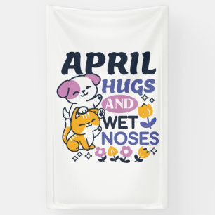 April Hugs and Wet Noses – Cute Dog and Cat Art Banner