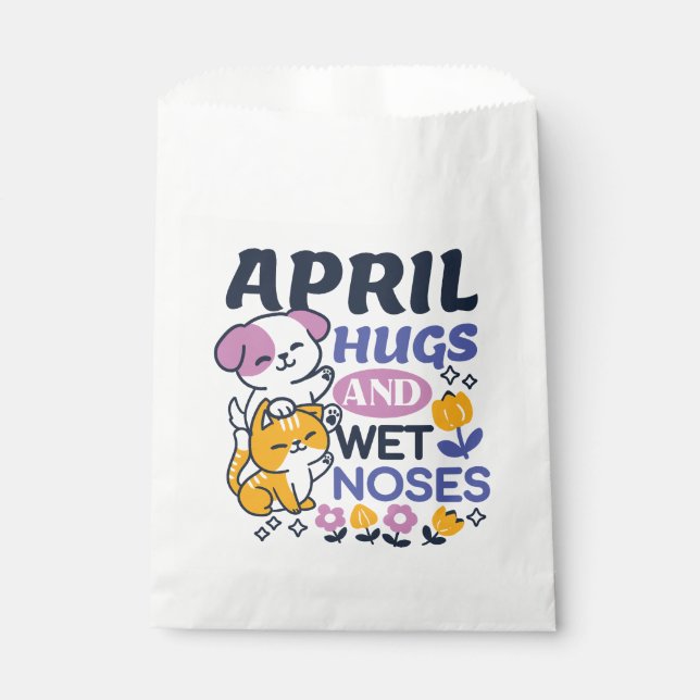 April Hugs and Wet Noses – Cute Dog and Cat Art Favour Bags (Front)