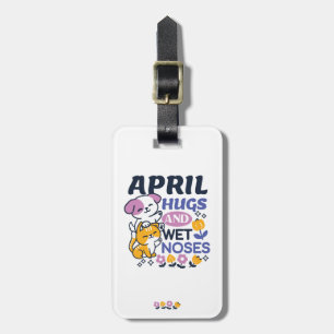 April Hugs and Wet Noses – Cute Dog and Cat Art Luggage Tag