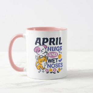 April Hugs and Wet Noses – Cute Dog and Cat Art Mug