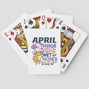 April Hugs and Wet Noses – Cute Dog and Cat Art Playing Cards