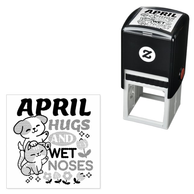 April Hugs and Wet Noses – Cute Dog and Cat Art Self-inking Stamp (In Situ)