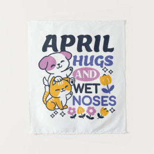 April Hugs and Wet Noses – Cute Dog and Cat Art Tapestry