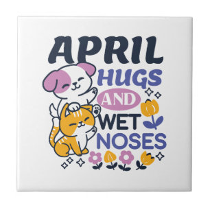 April Hugs and Wet Noses – Cute Dog and Cat Art Tile