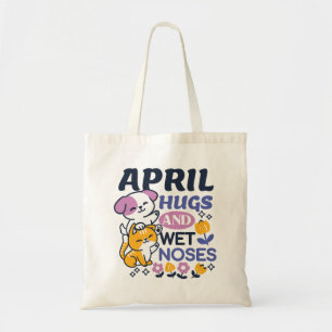 April Hugs and Wet Noses – Cute Dog and Cat Art Tote Bag