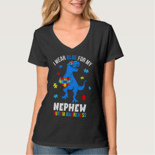 April I Wear Blue For Nephew Dinosaur Autism Aware T-Shirt