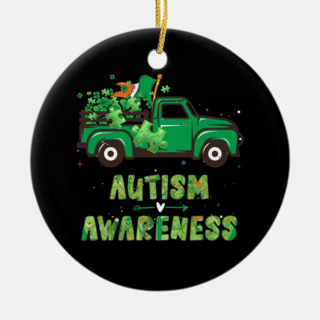 April is Autism Awareness Month Shamrock Patrick Ceramic Tree Decoration (Front)