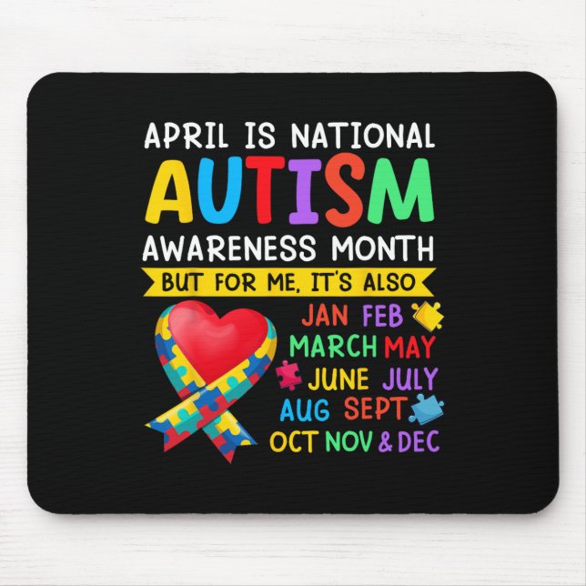 April Is National Autism Awareness Month Support B Mouse Mat (Front)