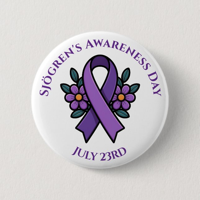 April is Sjögren's Awareness Day | Purple Ribbon 6 Cm Round Badge (Front)