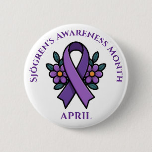 April is Sjögren's Awareness Month Purple Ribbon 6 Cm Round Badge
