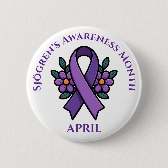April is Sjögren's Awareness Month | Purple Ribbon 6 Cm Round Badge (Front)