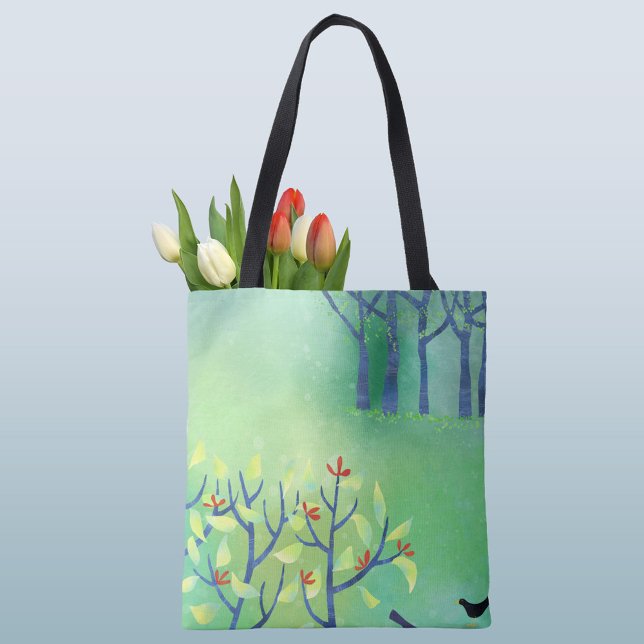 April Landscape Painting Tote Bag (Green abstract landscape art tote bag)