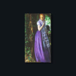 April Love (by Arthur Hughes) Canvas Print<br><div class="desc">This design features art by the English painter Arthur Hughes (1832–1915). This is perhaps Hughes' best known work and one of the most popular of all Pre-Raphaelite paintings. It shows a beautiful woman standing in a ruined building. She is stunningly beautiful and is wearing a long purple dress with a...</div>