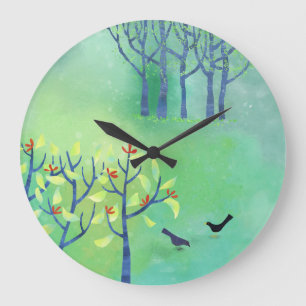 April Modern Green Landscape Abstract Large Clock