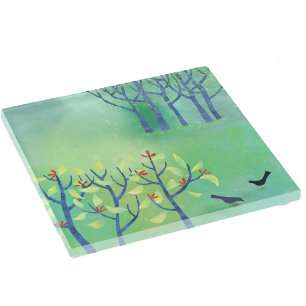 April Modern Green Landscape Nature Painting Glass Coaster